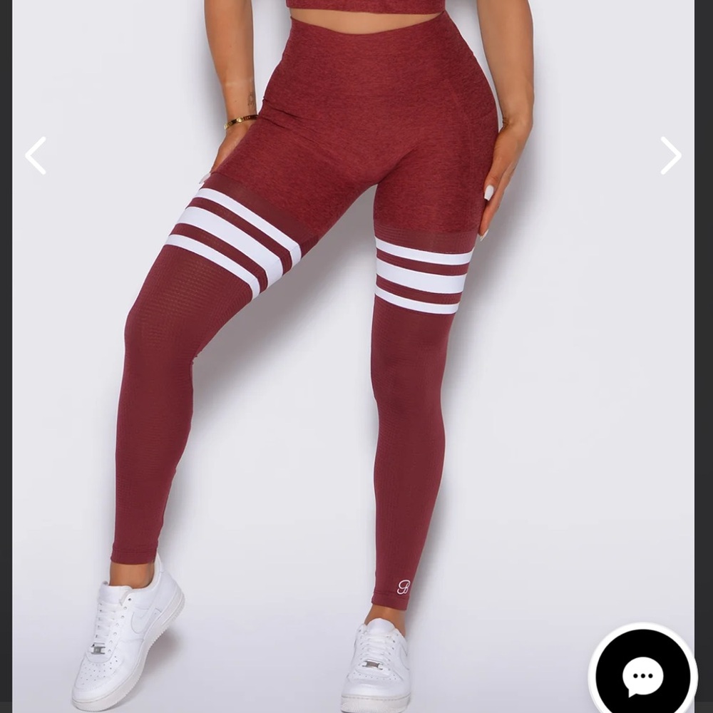Red Athletic Leggings with White Stripes